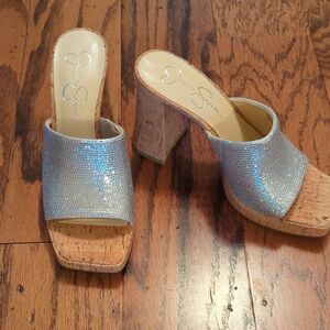 Jessica Simpson Silver Mules with Elegant Wedge Heel